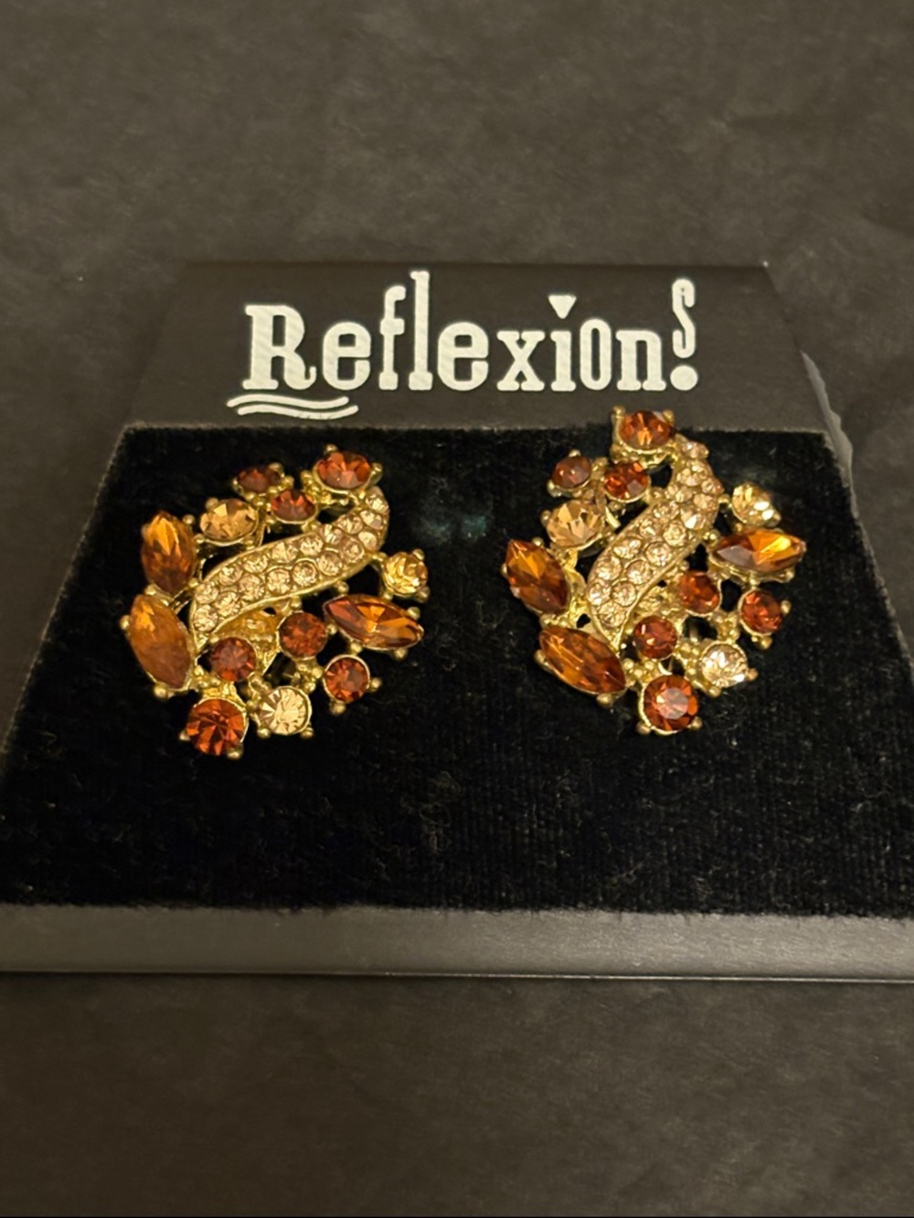 Made in Korea, vintage rhinestone earrings clip on gold tone